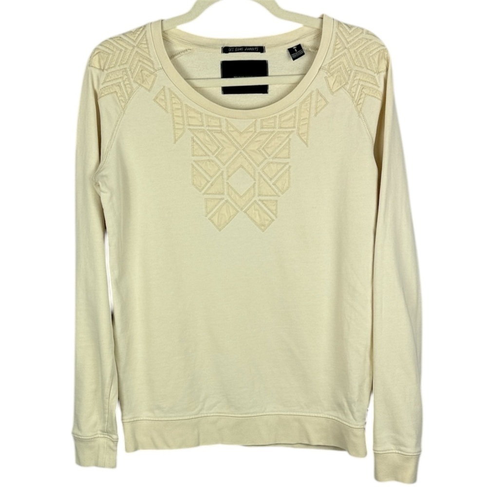 Maison Scotch Les Bons Vivants Cotton Cream Geometric Textured Collar Knit Top